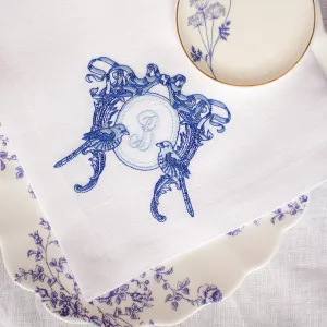 #069 | Beautiful blue frame with a bow and birds | Personalized | Linen napkins