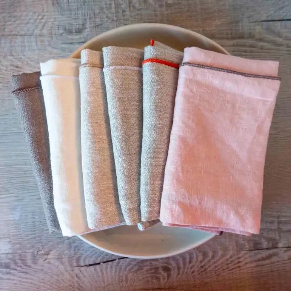 100% Linen Neutral Tangerine Cloth Napkin, Set of 2