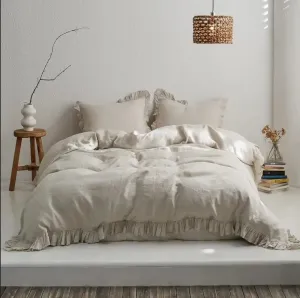 100% Washed Linen Duvet Cover Set - Natural Linen