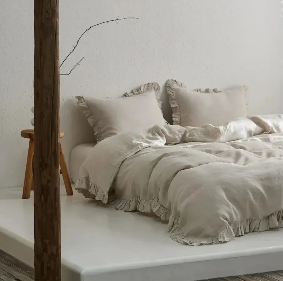 100% Washed Linen Duvet Cover Set - Natural Linen