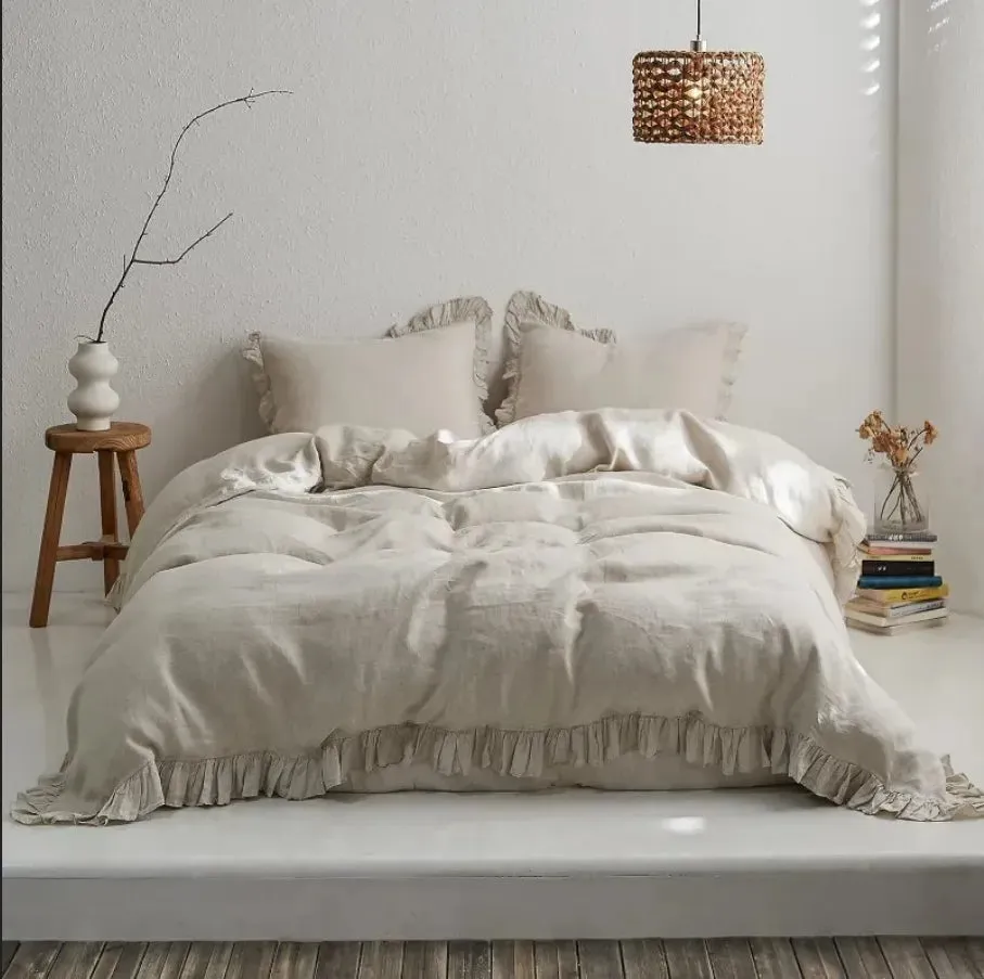 100% Washed Linen Duvet Cover Set - Natural Linen