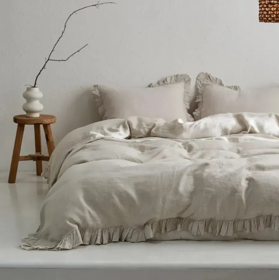 100% Washed Linen Duvet Cover Set - Natural Linen