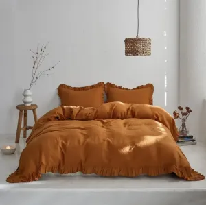 100% Washed Linen Duvet Cover Set - Rust