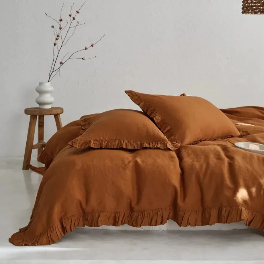 100% Washed Linen Duvet Cover Set - Rust