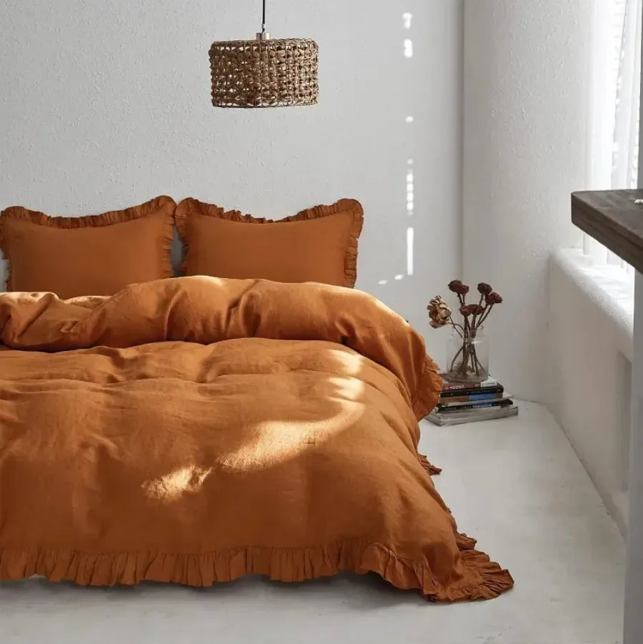 100% Washed Linen Duvet Cover Set - Rust