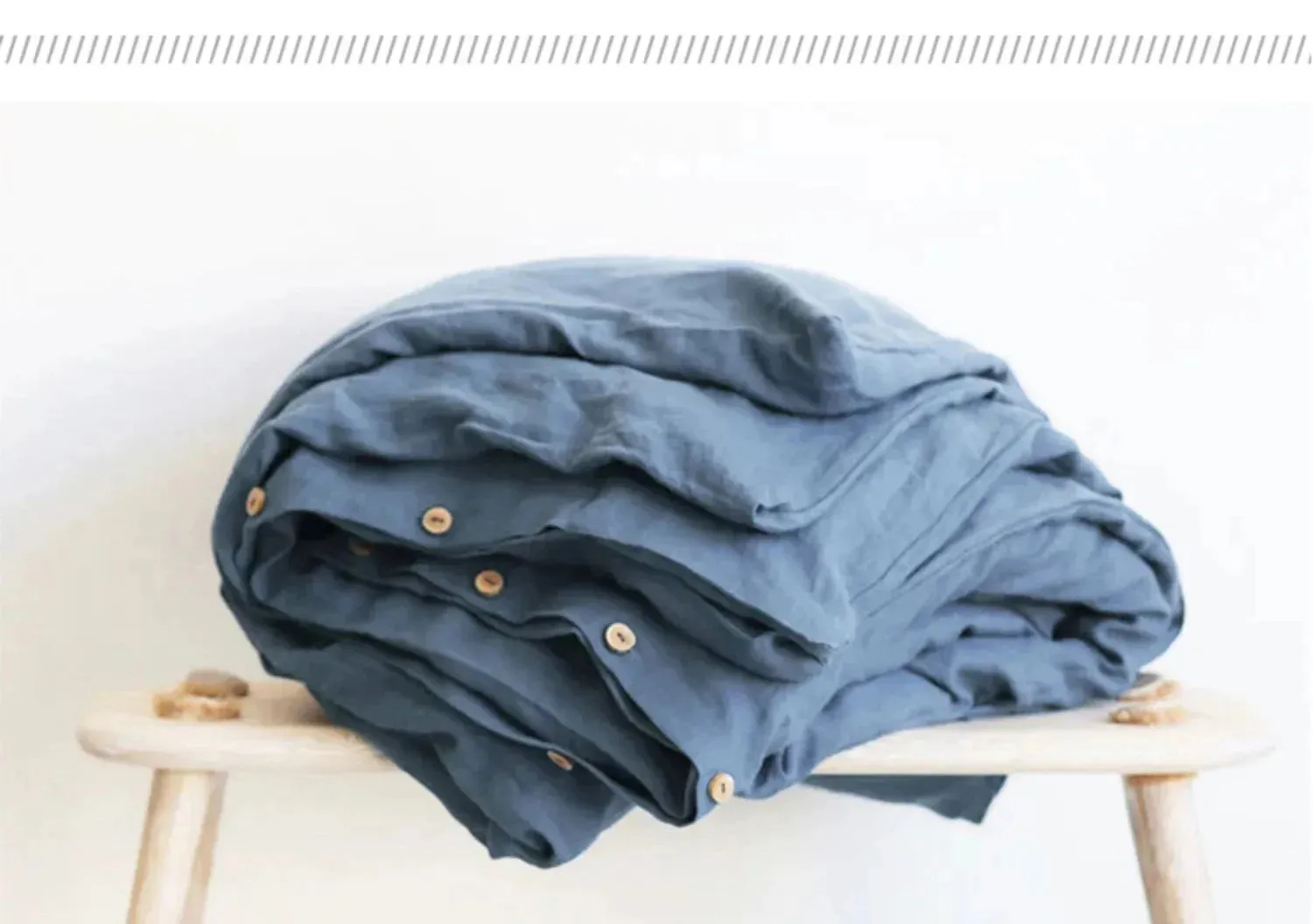 100% Washed Pure Linen Bedding Set - Grey Blue