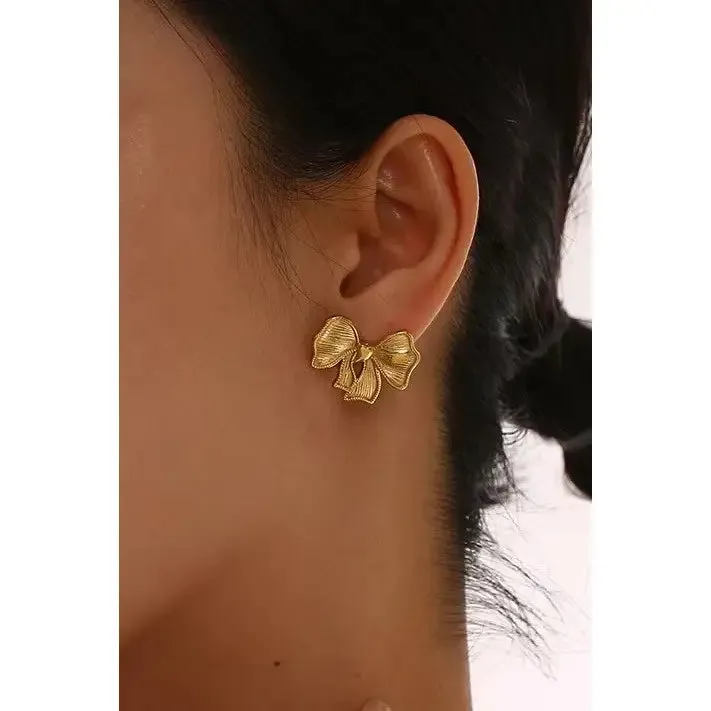 18K Stainless Steel Tarnish Free Bow Earrings