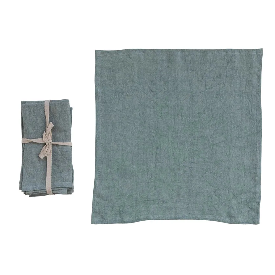 18" Square Stonewashed Linen Napkins, Set of 4 (Mint Color)