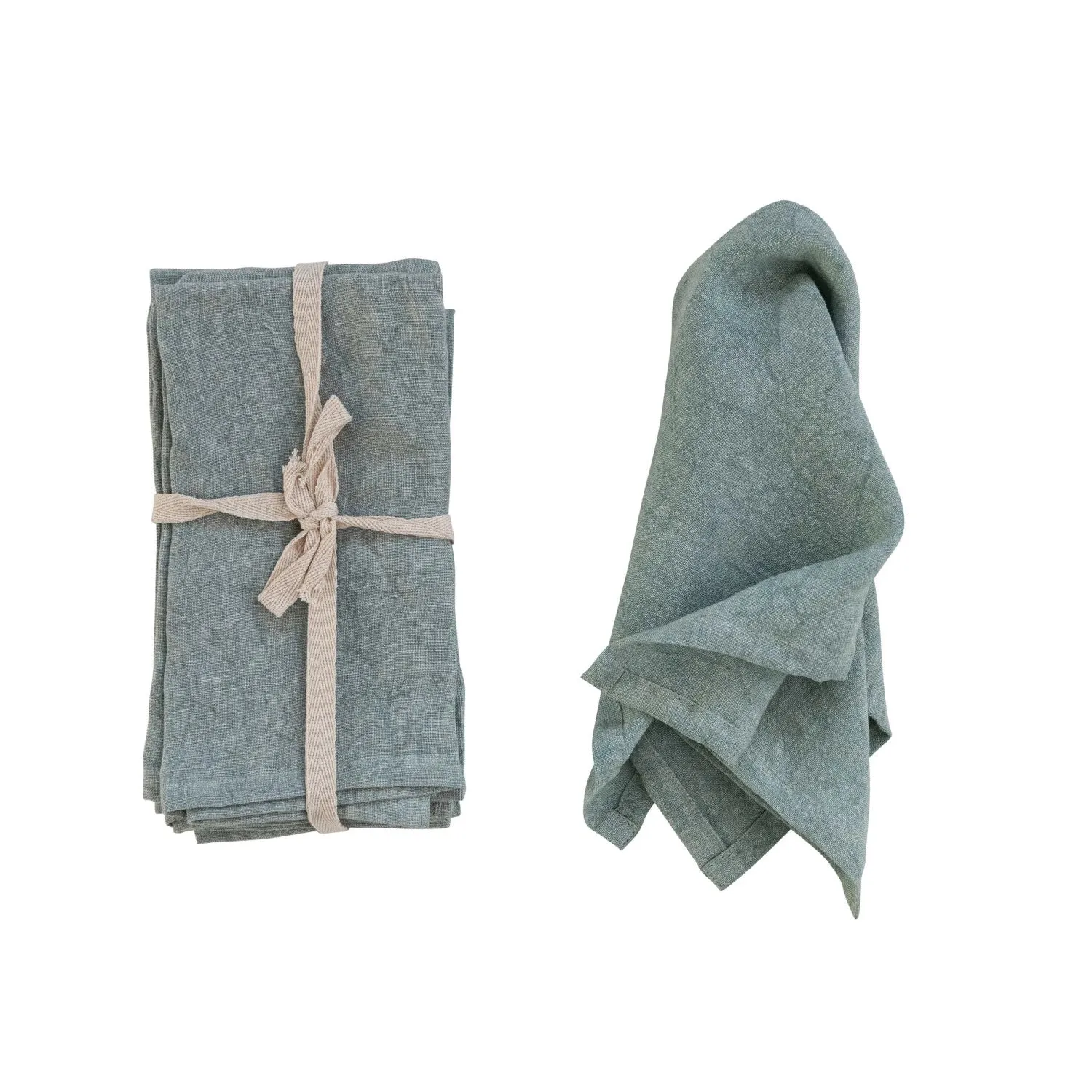 18" Square Stonewashed Linen Napkins, Set of 4 (Mint Color)