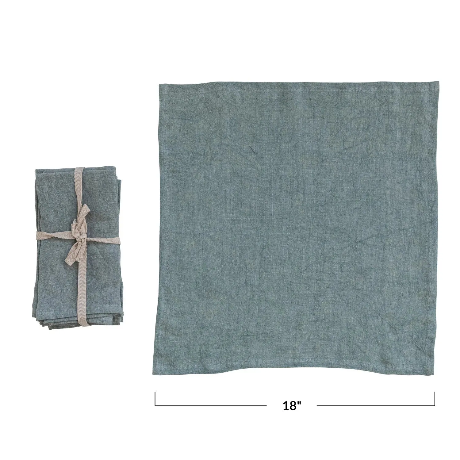 18" Square Stonewashed Linen Napkins, Set of 4 (Mint Color)