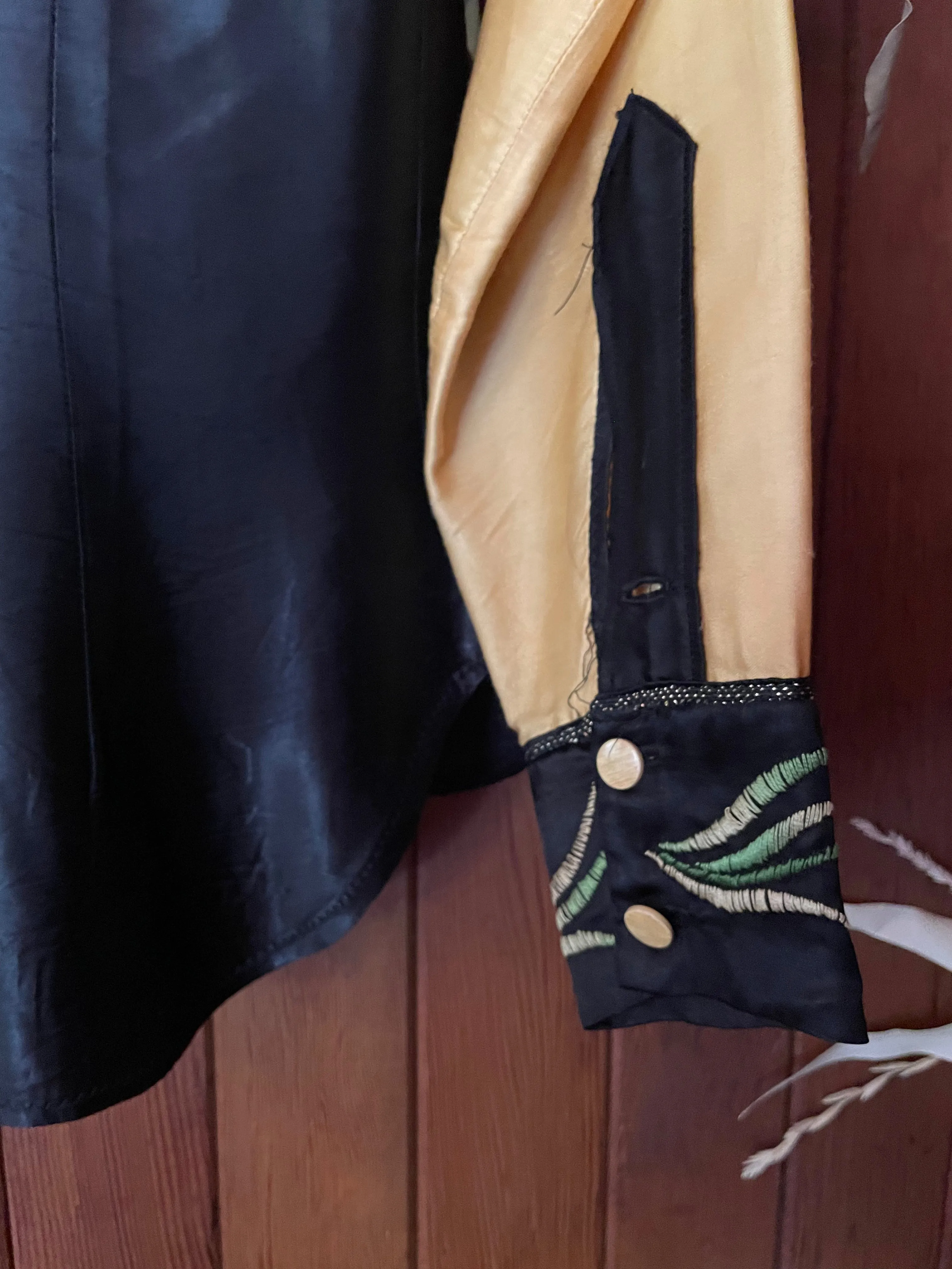 1940s Marigold Embroidered Satin Western Shirt