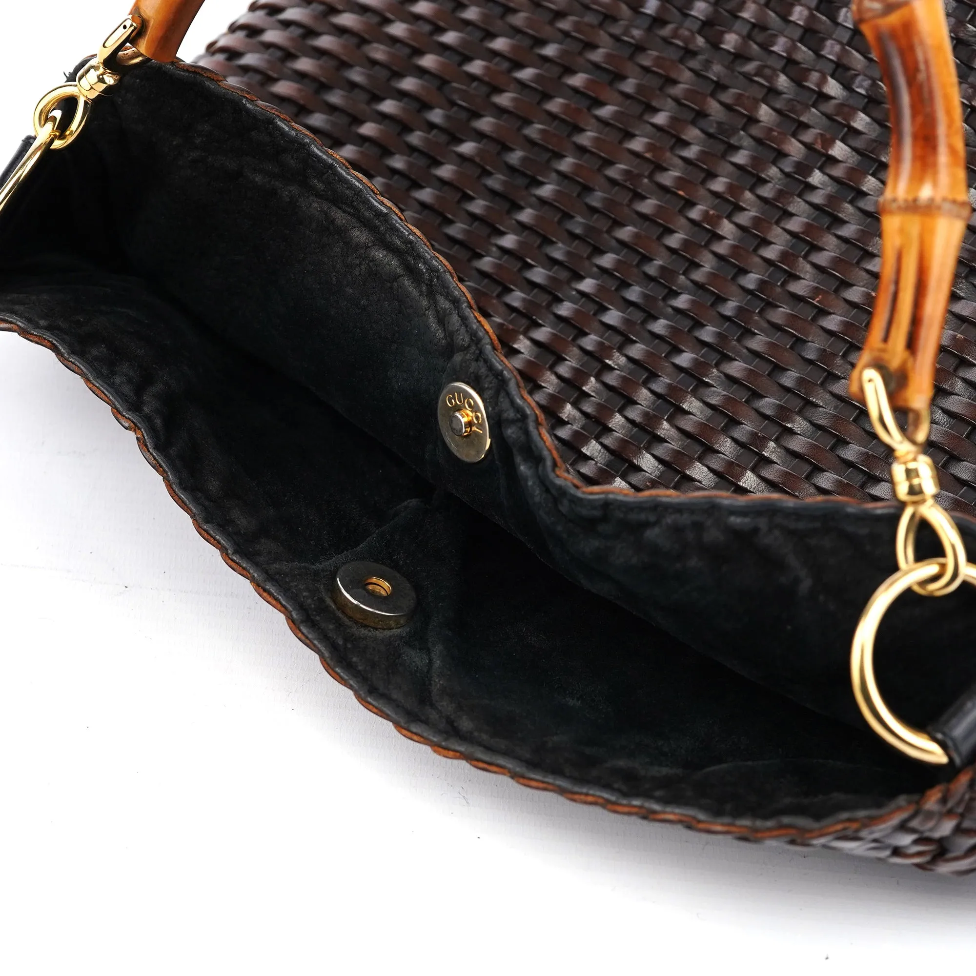 1996 Brown Woven Bamboo Shoulder Bag