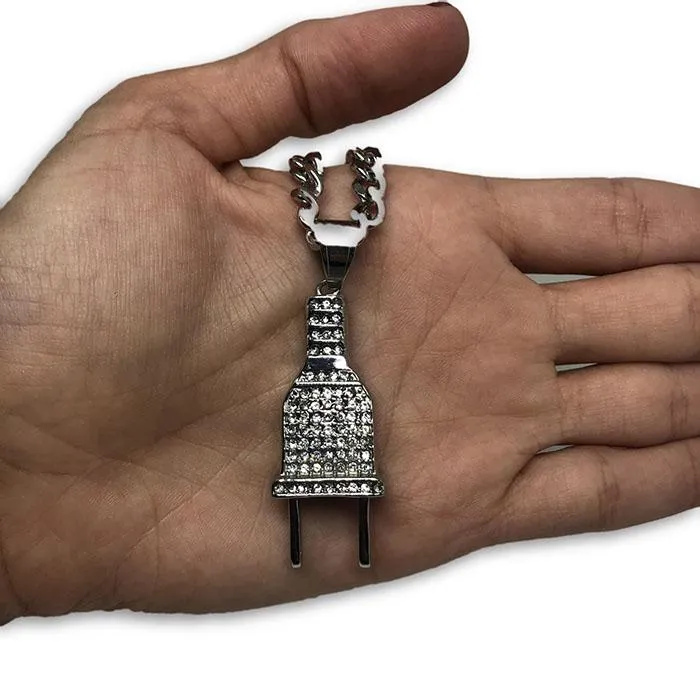 24IN 6MM WHITE STERLING STEEL CHAIN WITH PLUG PENDANT STL_068