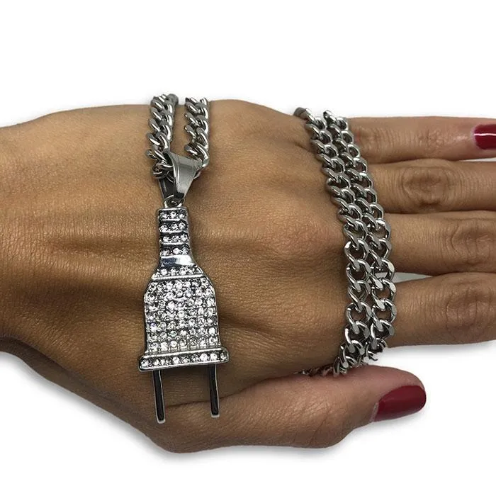 24IN 6MM WHITE STERLING STEEL CHAIN WITH PLUG PENDANT STL_068