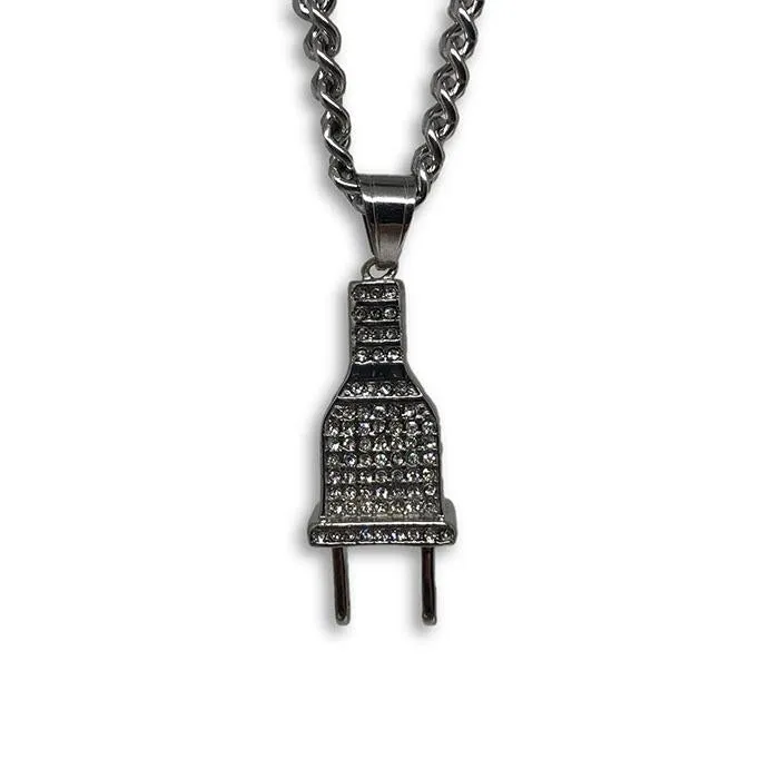 24IN 6MM WHITE STERLING STEEL CHAIN WITH PLUG PENDANT STL_068