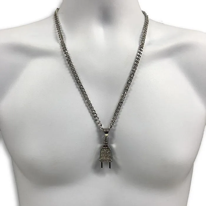 24IN 6MM WHITE STERLING STEEL CHAIN WITH PLUG PENDANT STL_068