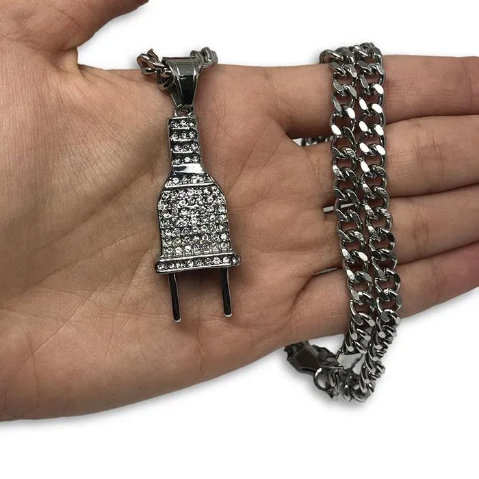 24IN 6MM WHITE STERLING STEEL CHAIN WITH PLUG PENDANT STL_068