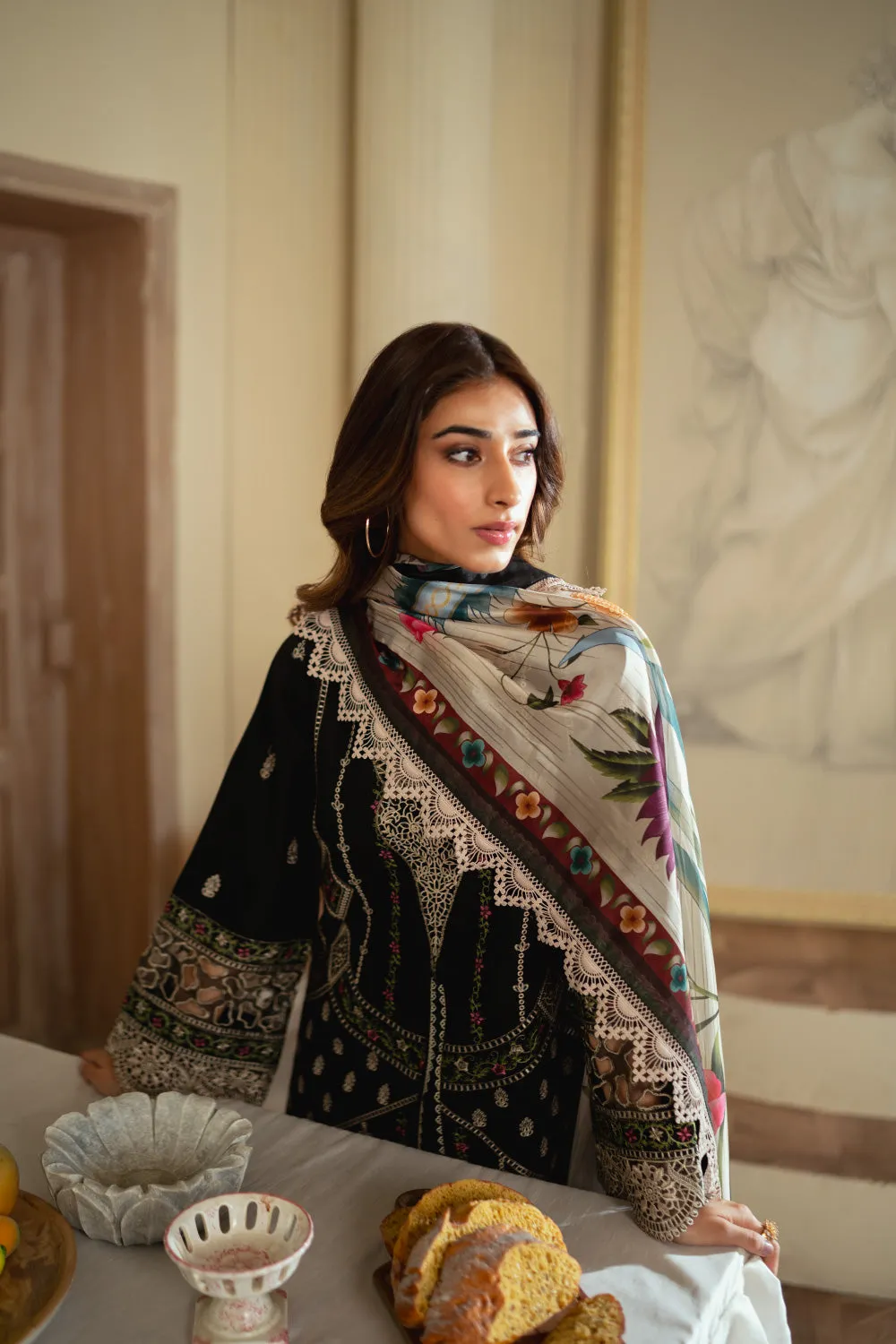 3PC Unstitched | Embroidered Lawn Suit | Silk Dupatta
