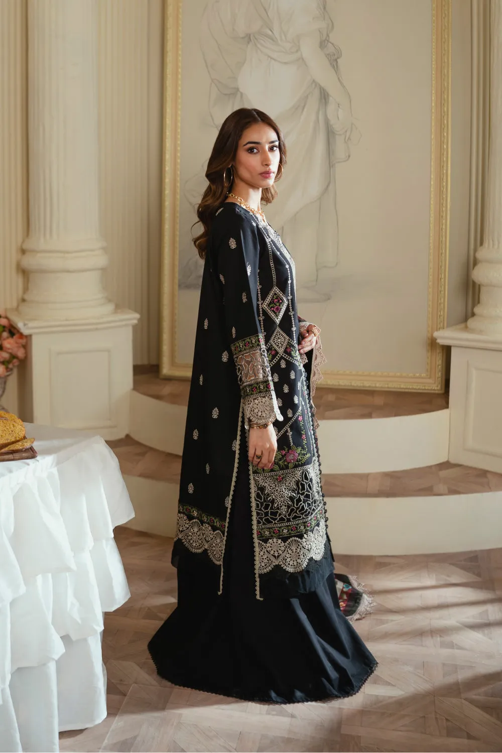 3PC Unstitched | Embroidered Lawn Suit | Silk Dupatta