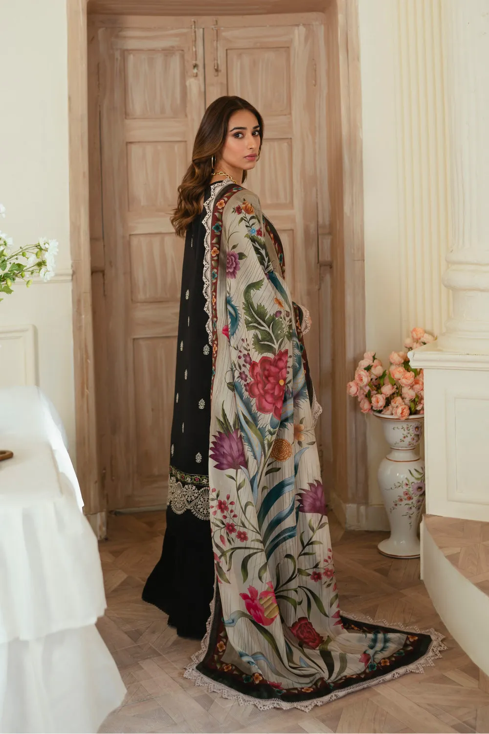 3PC Unstitched | Embroidered Lawn Suit | Silk Dupatta
