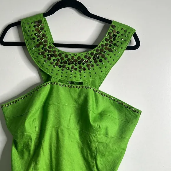 Adrianna papell linen blend knee length green dress size 14
