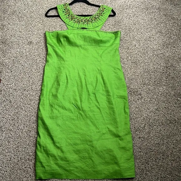Adrianna papell linen blend knee length green dress size 14