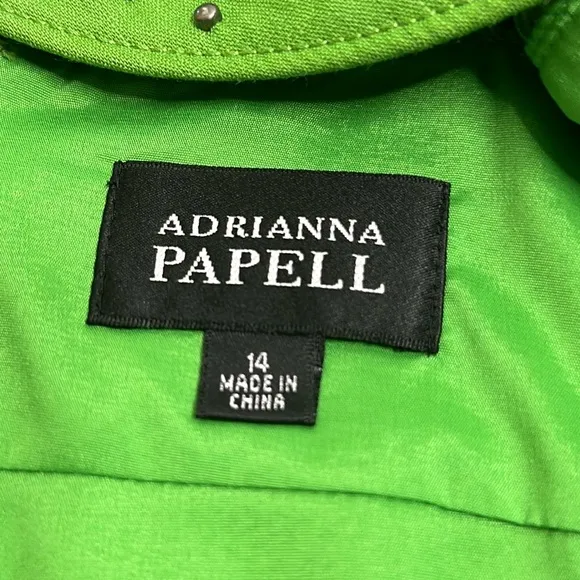 Adrianna papell linen blend knee length green dress size 14