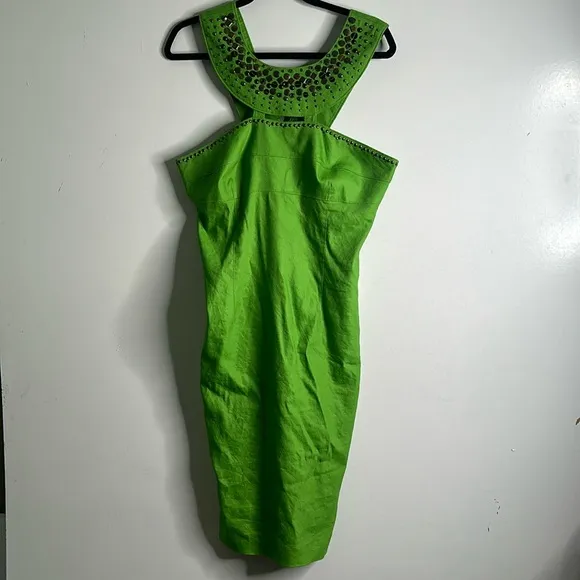 Adrianna papell linen blend knee length green dress size 14
