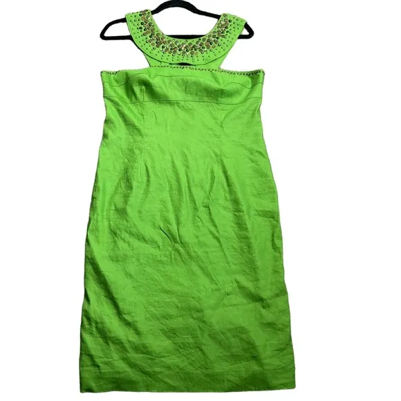 Adrianna papell linen blend knee length green dress size 14