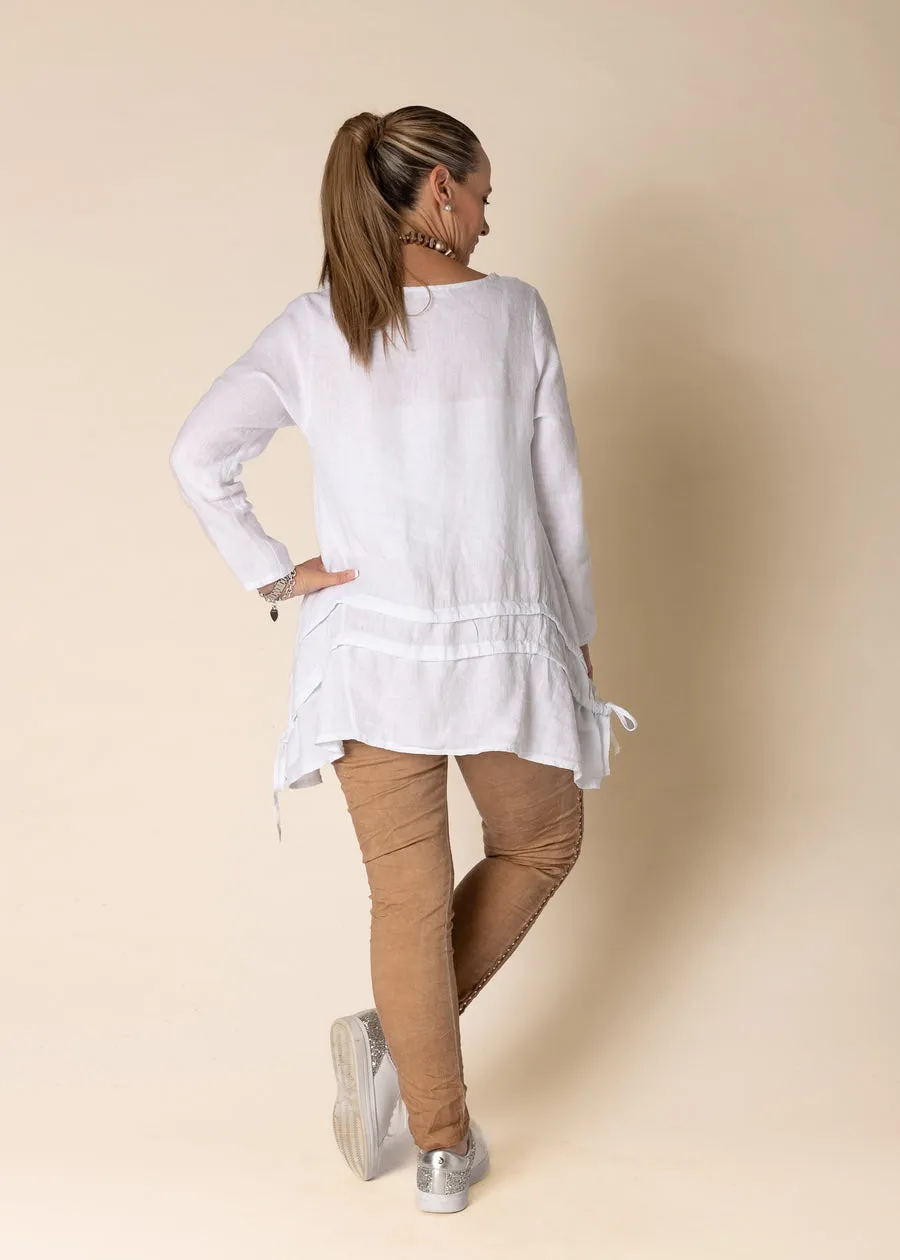 Alexandria Linen Top In White - Imagine Fashion