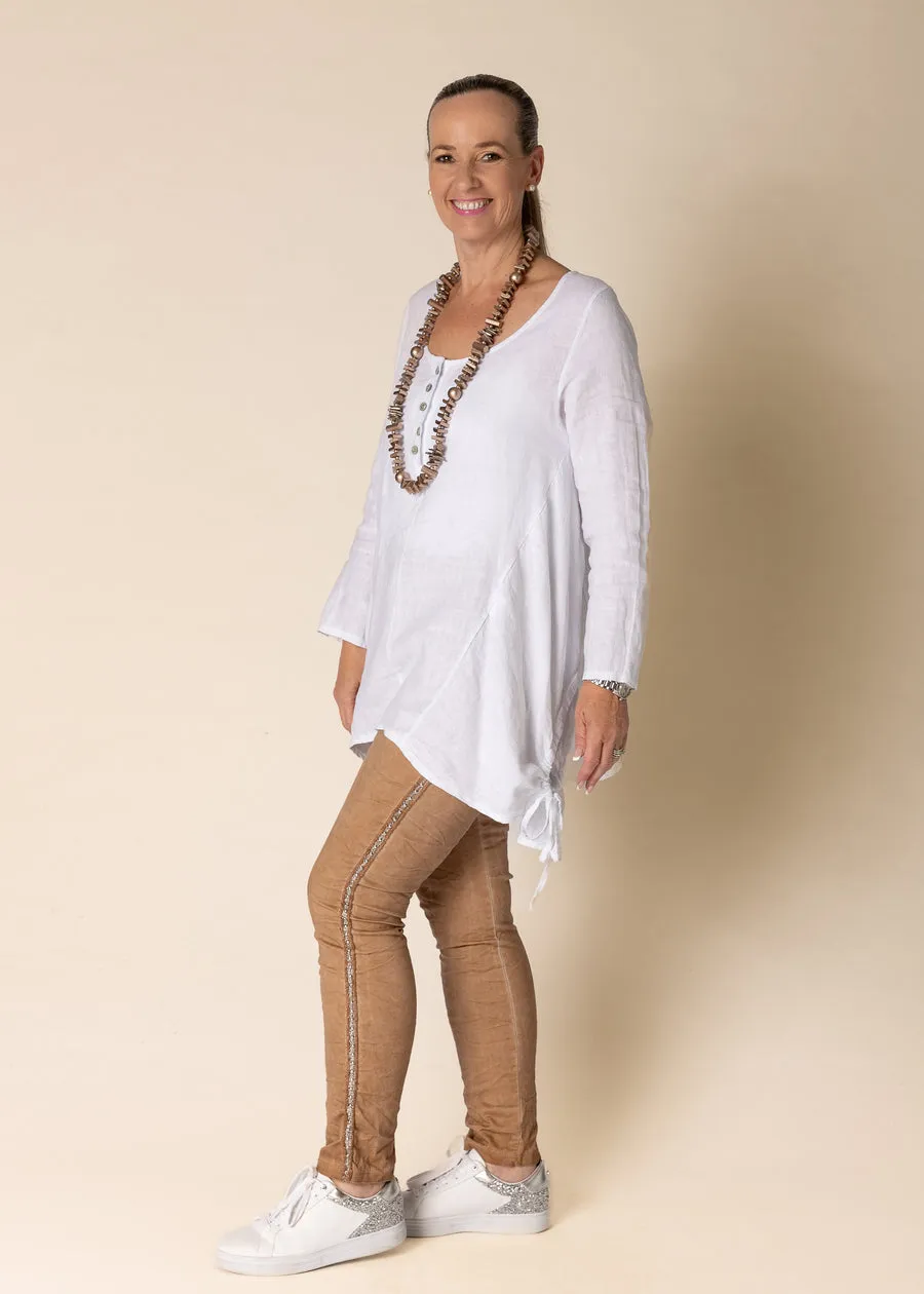Alexandria Linen Top In White - Imagine Fashion