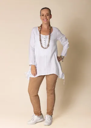 Alexandria Linen Top In White - Imagine Fashion