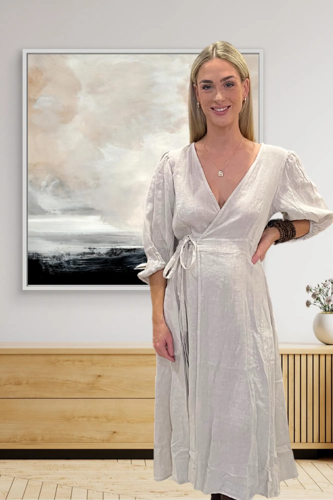 'Ali' Linen Dress - Black/ Natural