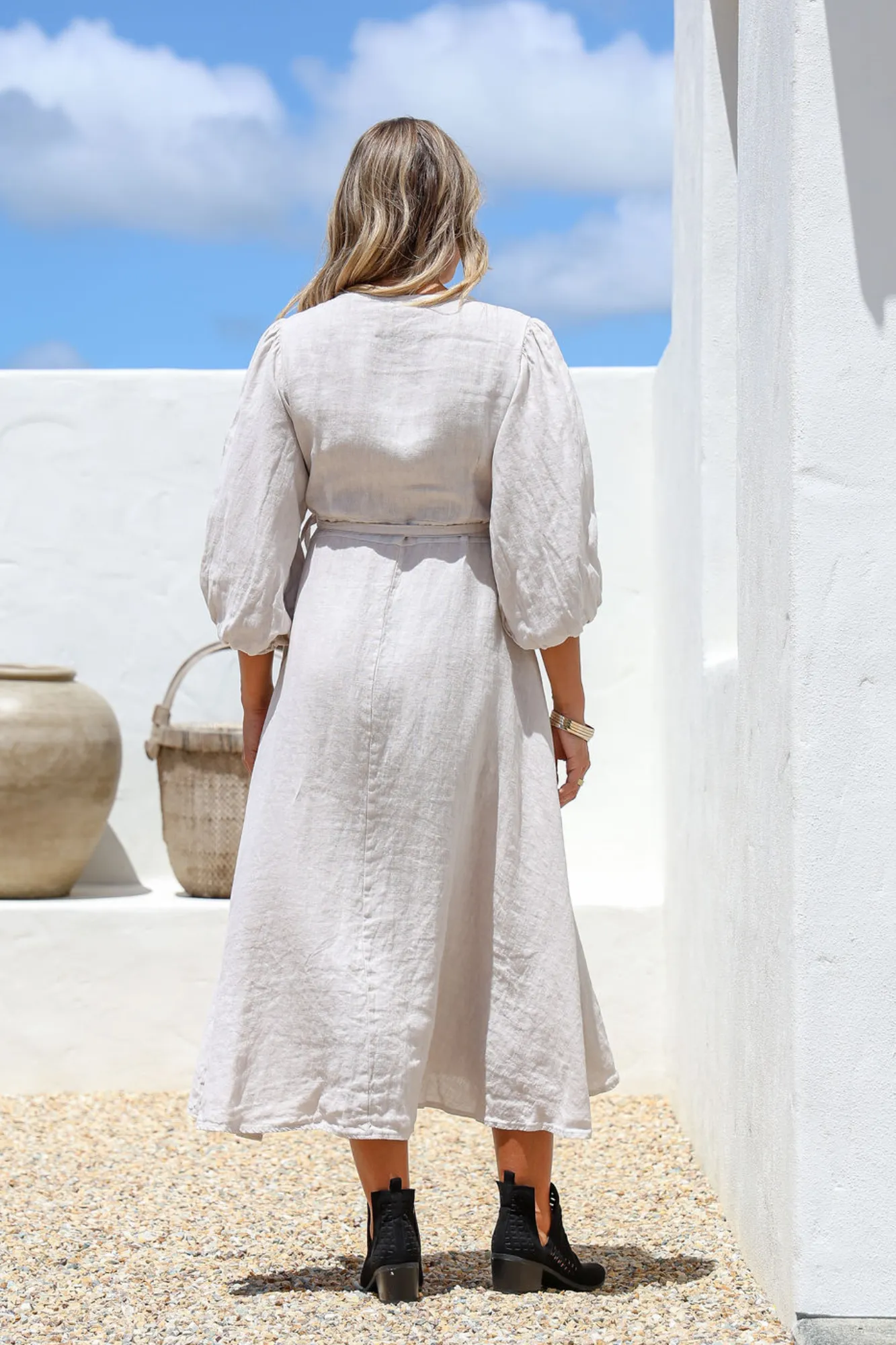 'Ali' Linen Dress - Black/ Natural
