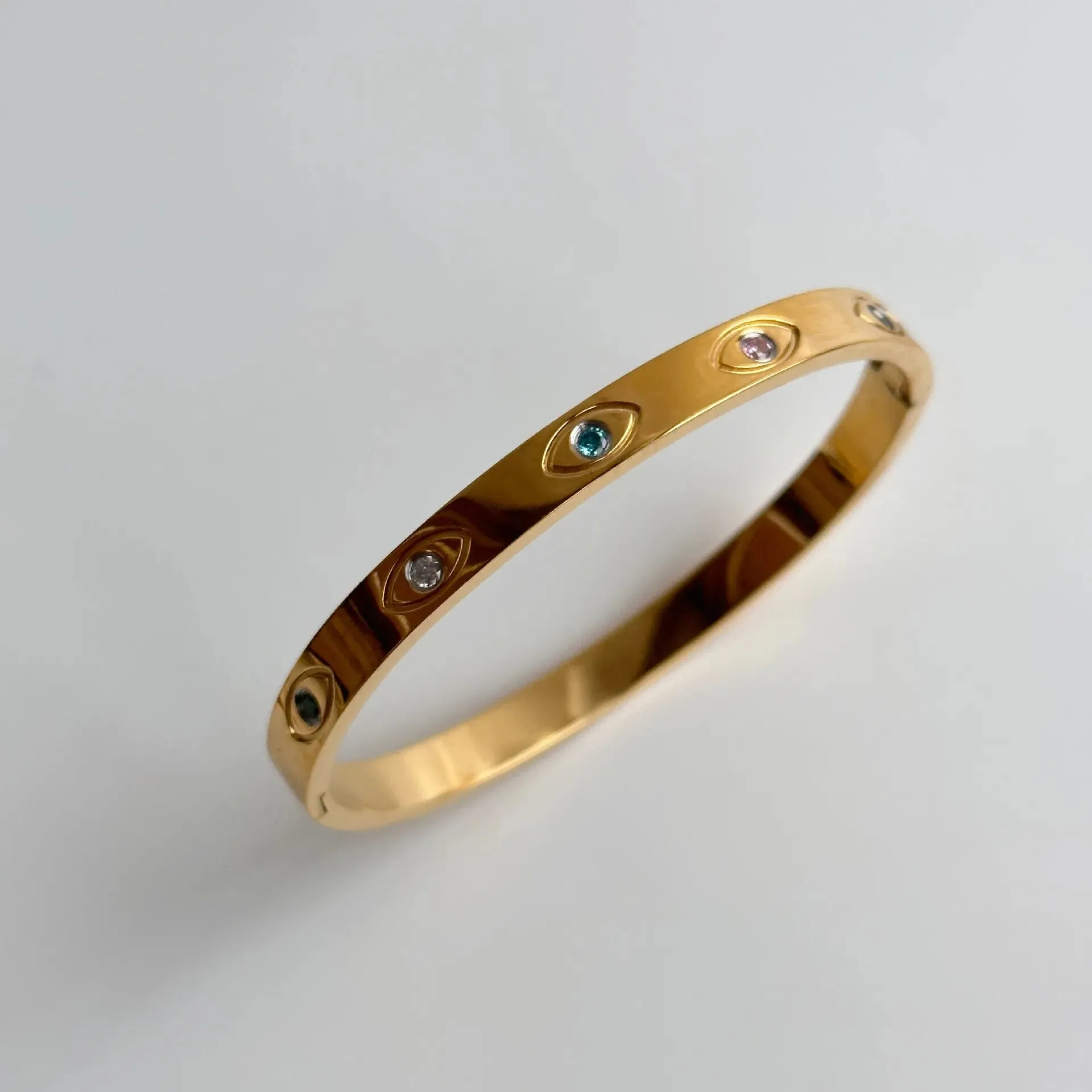 All-Seeing Eye Stainless Steel Bangle with Multi-color Stones