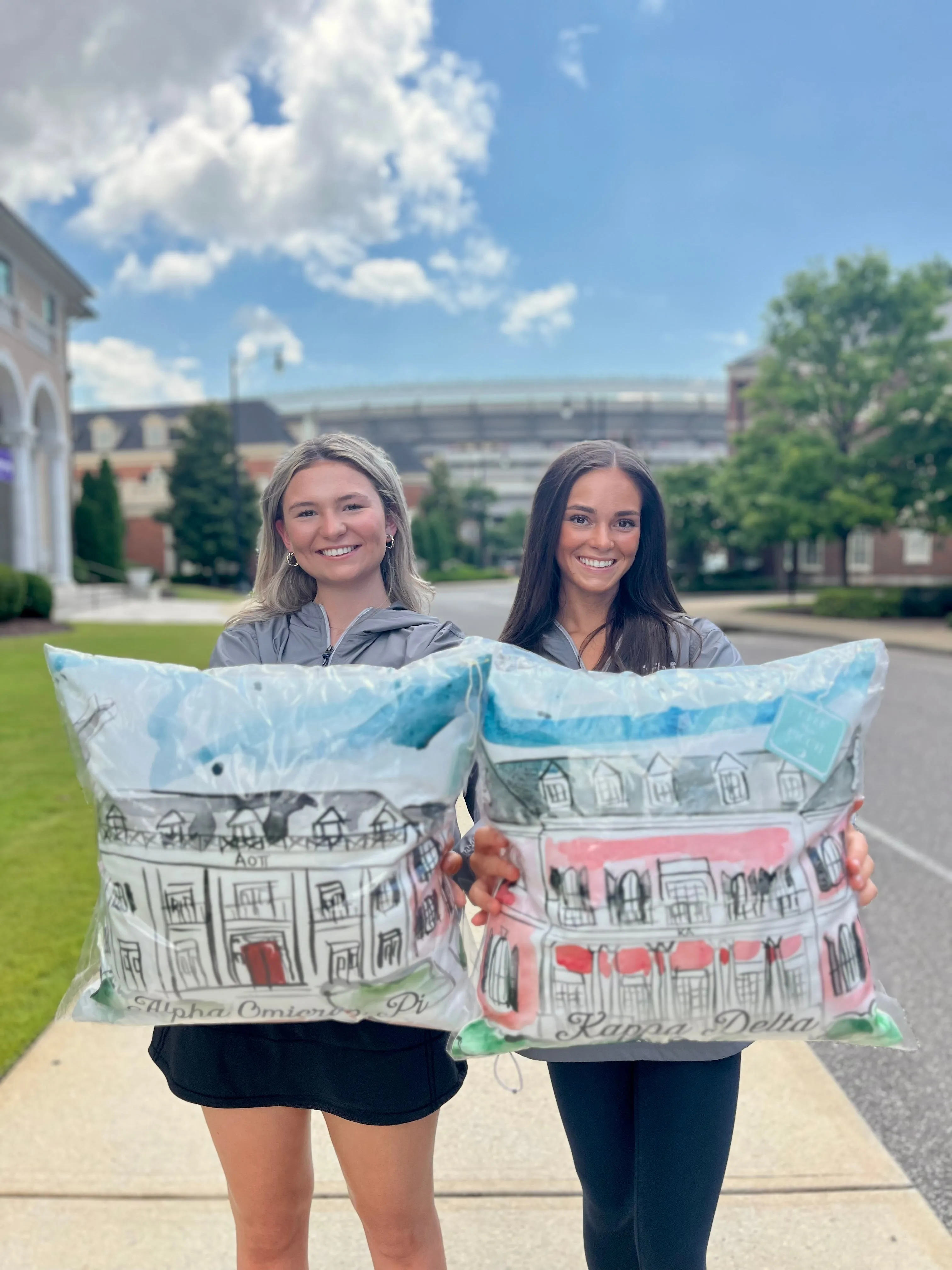 Alpha Omicron Pi Watercolor Sorority House Pillow