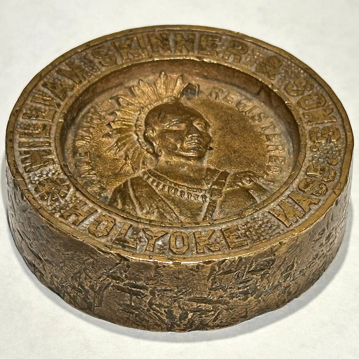 American William Skinner & Sons Cast Bronze Advertising Paperweight Indian Chief