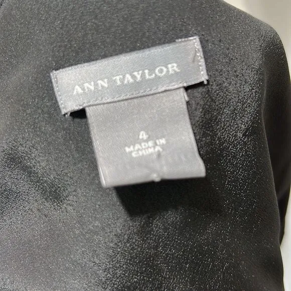 Ann Taylor V-Neck Black Silk Fit &amp; Flair Dress 4