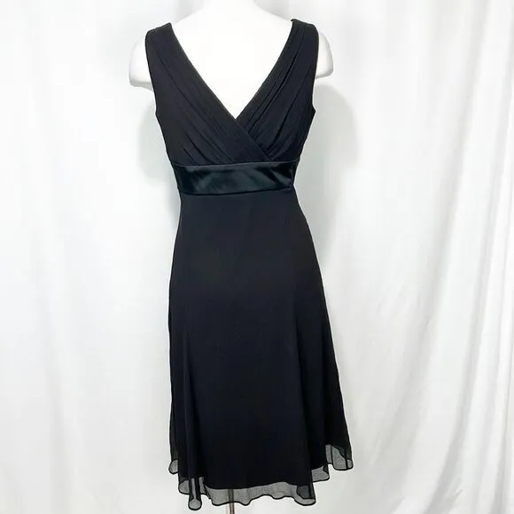 Ann Taylor V-Neck Black Silk Fit &amp; Flair Dress 4