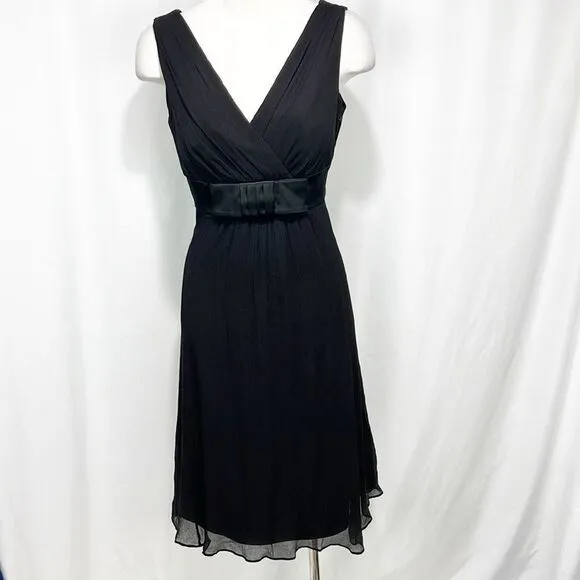 Ann Taylor V-Neck Black Silk Fit &amp; Flair Dress 4