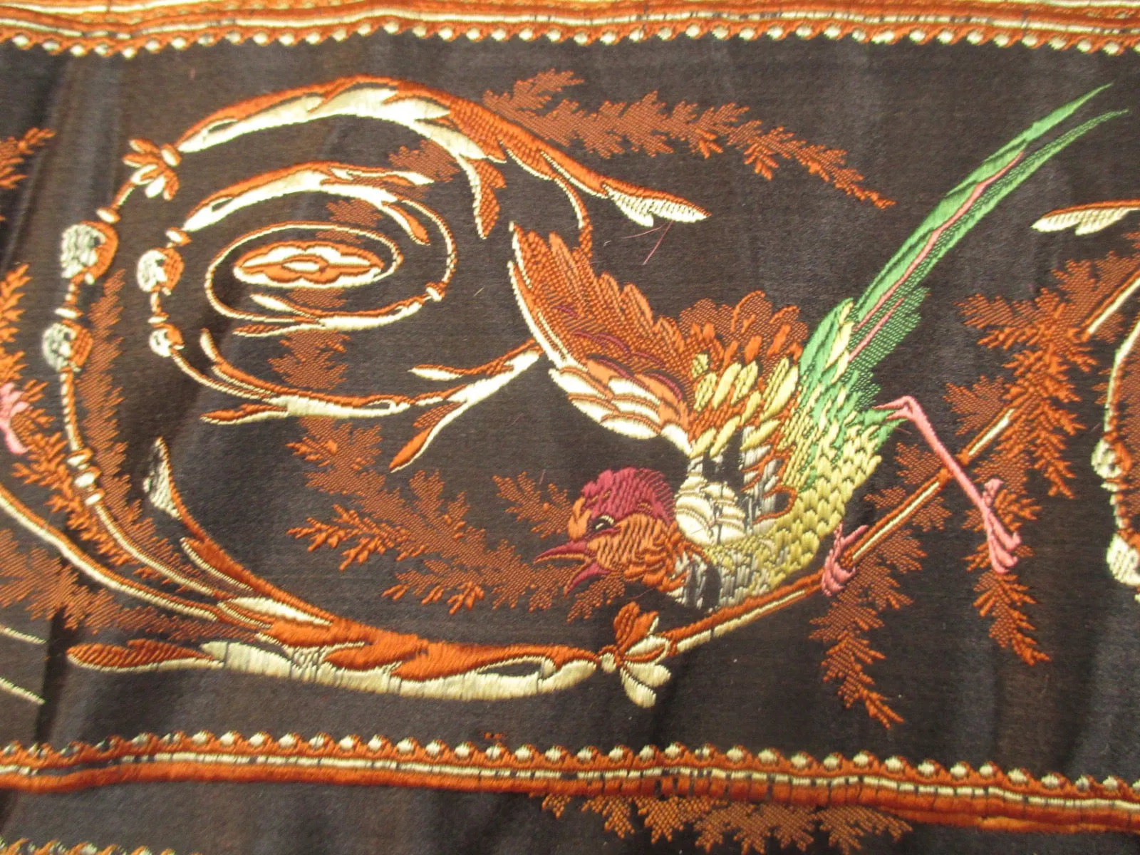Antique Victorian Embroidered silk trim Bird of Paradise Motif 4 pc