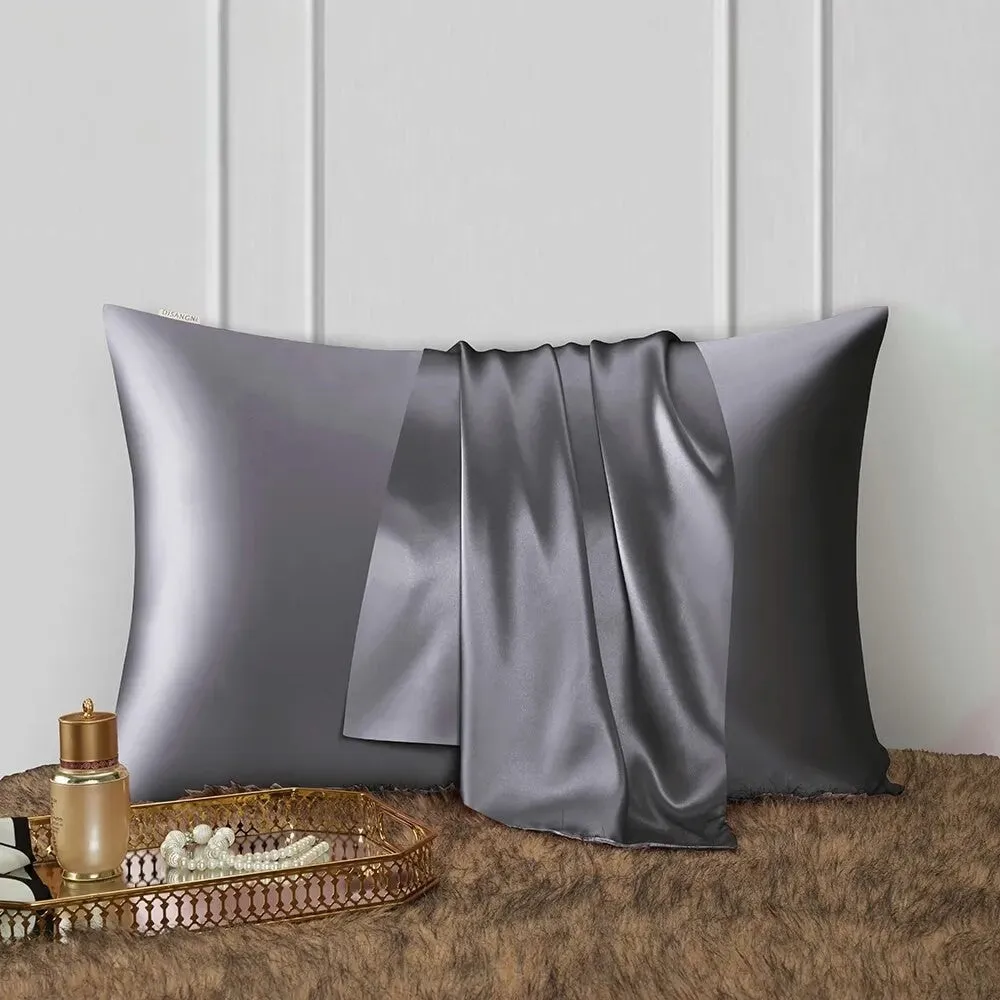 Anyhouz Pillowcase 50x75cm Dark Gray Natural Mulberry Silk For Comfortable And Relaxing Home Bed - Queen Size Pillowcase