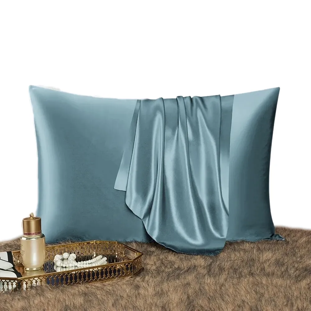 Anyhouz Pillowcase 51x66cm Blue Gray Natural Mulberry Silk For Comfortable And Relaxing Home Bed - Standard Size