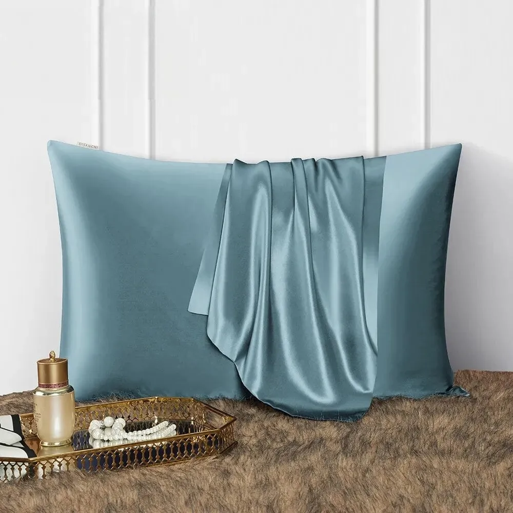 Anyhouz Pillowcase 51x66cm Blue Gray Natural Mulberry Silk For Comfortable And Relaxing Home Bed - Standard Size