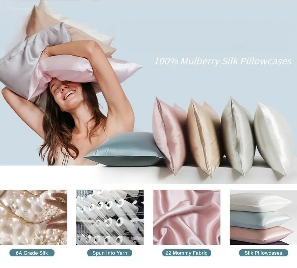 Anyhouz Pillowcase 51x66cm Blue Gray Natural Mulberry Silk For Comfortable And Relaxing Home Bed - Standard Size