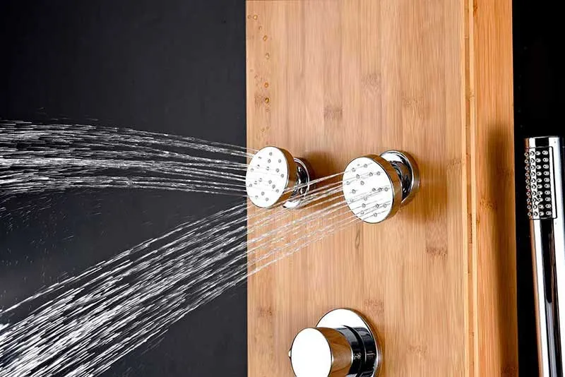 Anzzi CRANE Series 52 in. Full Body Shower Panel System with Heavy Rain Shower and Spray Wand in Natural Bamboo