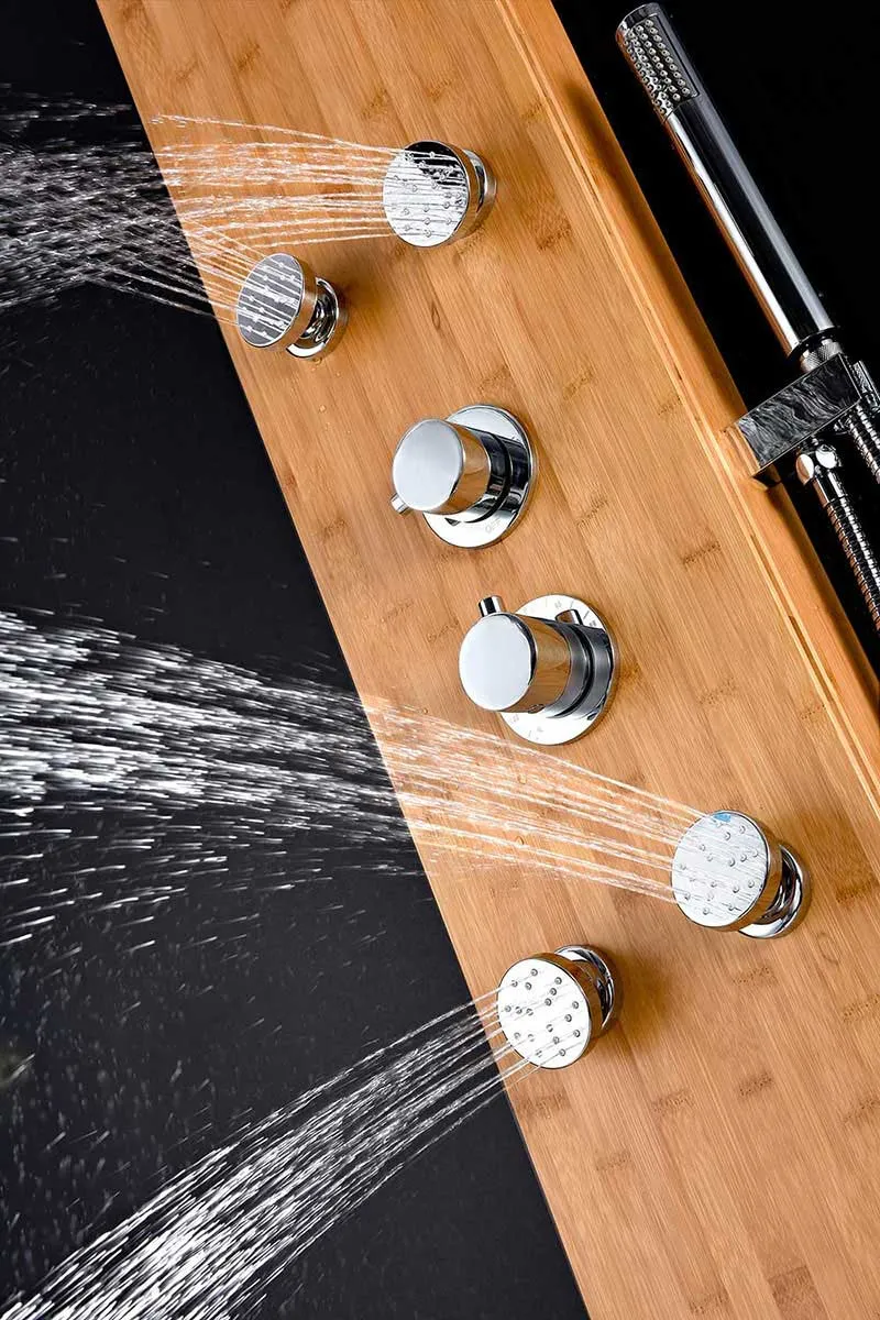 Anzzi CRANE Series 52 in. Full Body Shower Panel System with Heavy Rain Shower and Spray Wand in Natural Bamboo