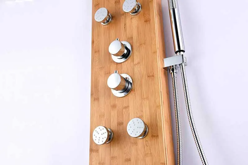 Anzzi CRANE Series 52 in. Full Body Shower Panel System with Heavy Rain Shower and Spray Wand in Natural Bamboo