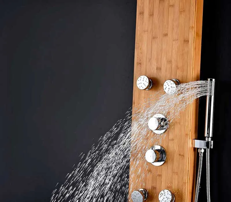 Anzzi CRANE Series 52 in. Full Body Shower Panel System with Heavy Rain Shower and Spray Wand in Natural Bamboo