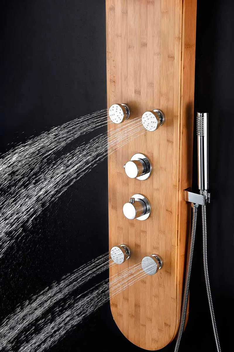 Anzzi CRANE Series 52 in. Full Body Shower Panel System with Heavy Rain Shower and Spray Wand in Natural Bamboo